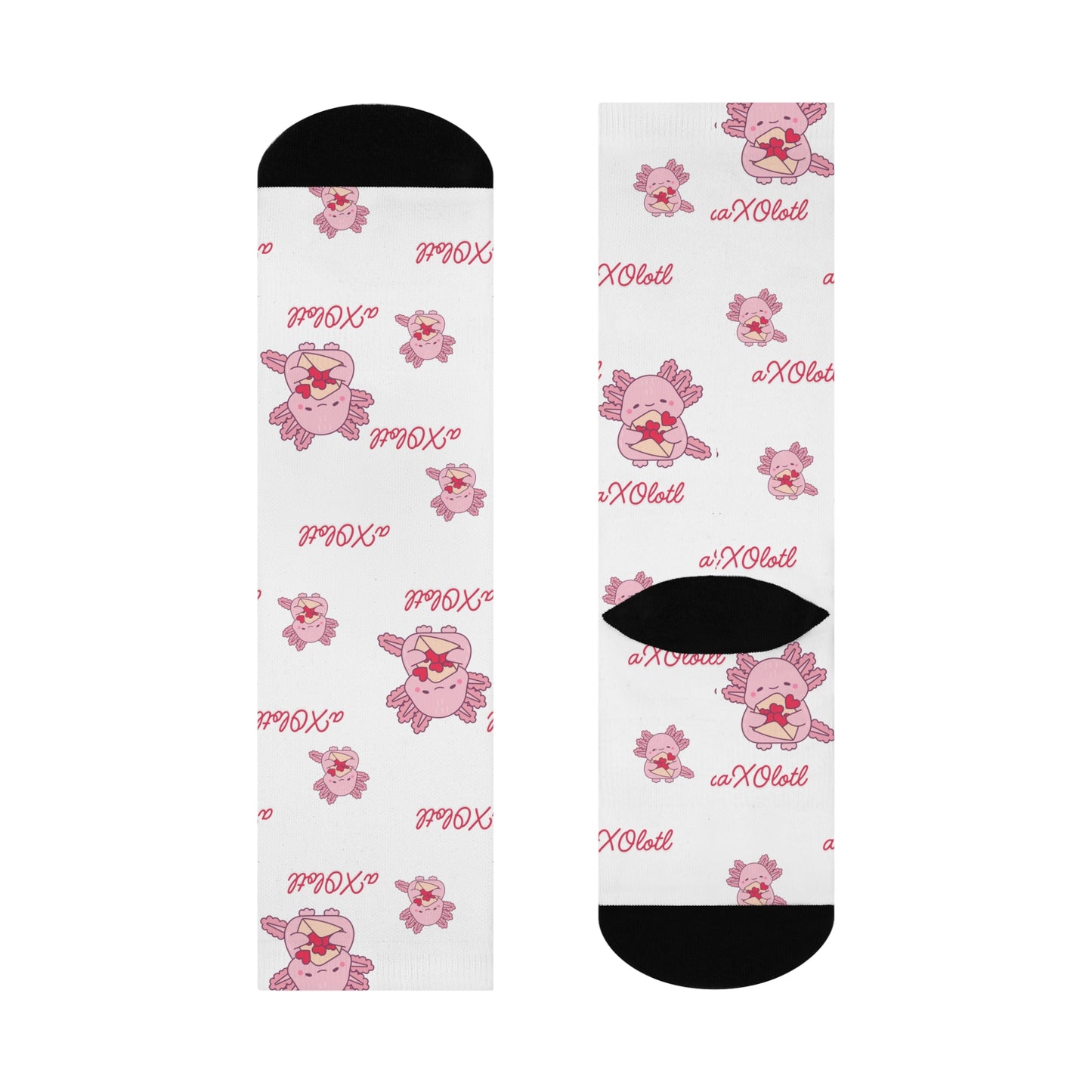 Valentine's Day 'XO Axolotl' Cushioned Crew Socks — Cute Punny Love Socks