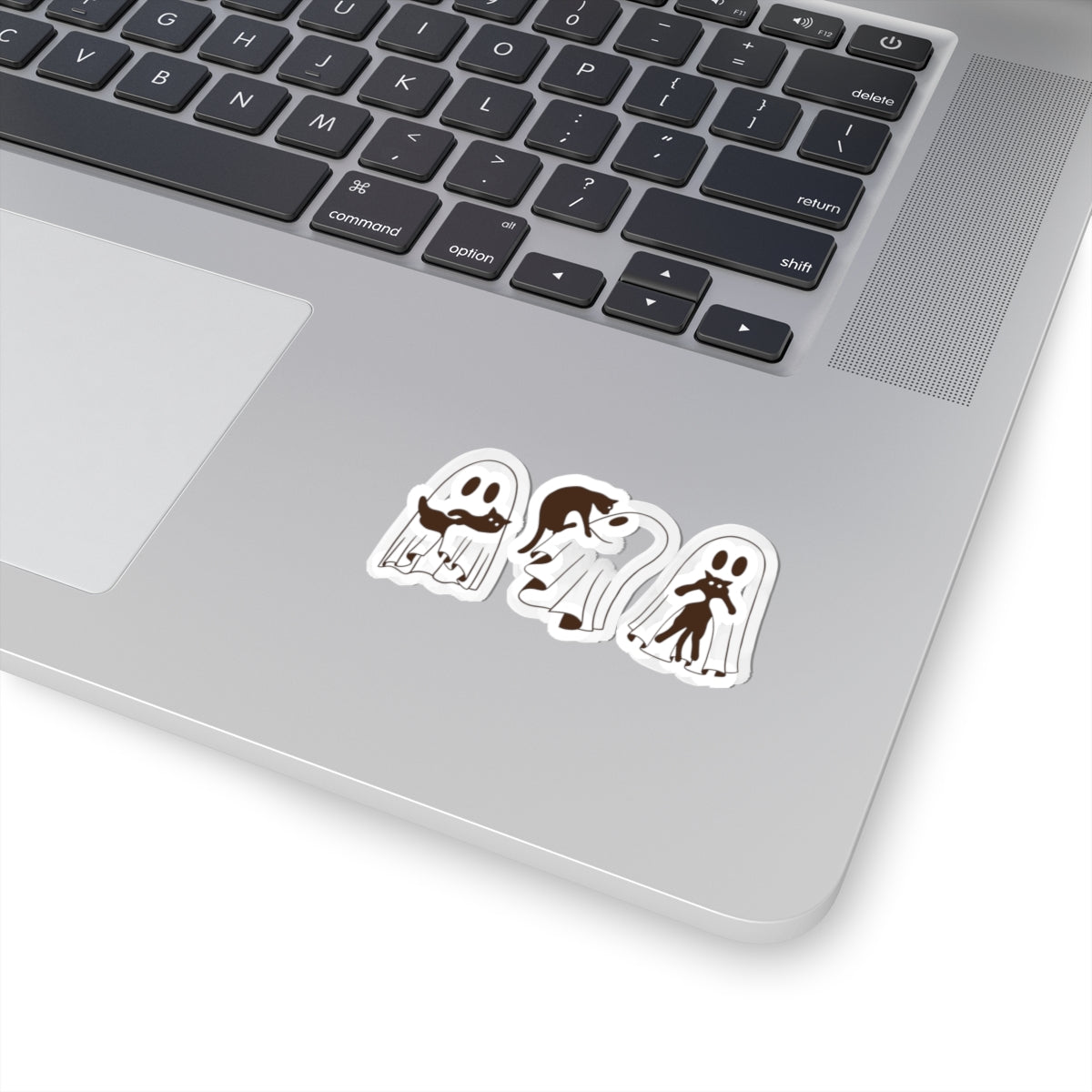 Ghostly Cat Kiss-Cut Stickers, Cute Cat Stickers, Halloween Decor, Laptop Stickers, Gift for Cat Lovers, Kawaii Ghost Stickers