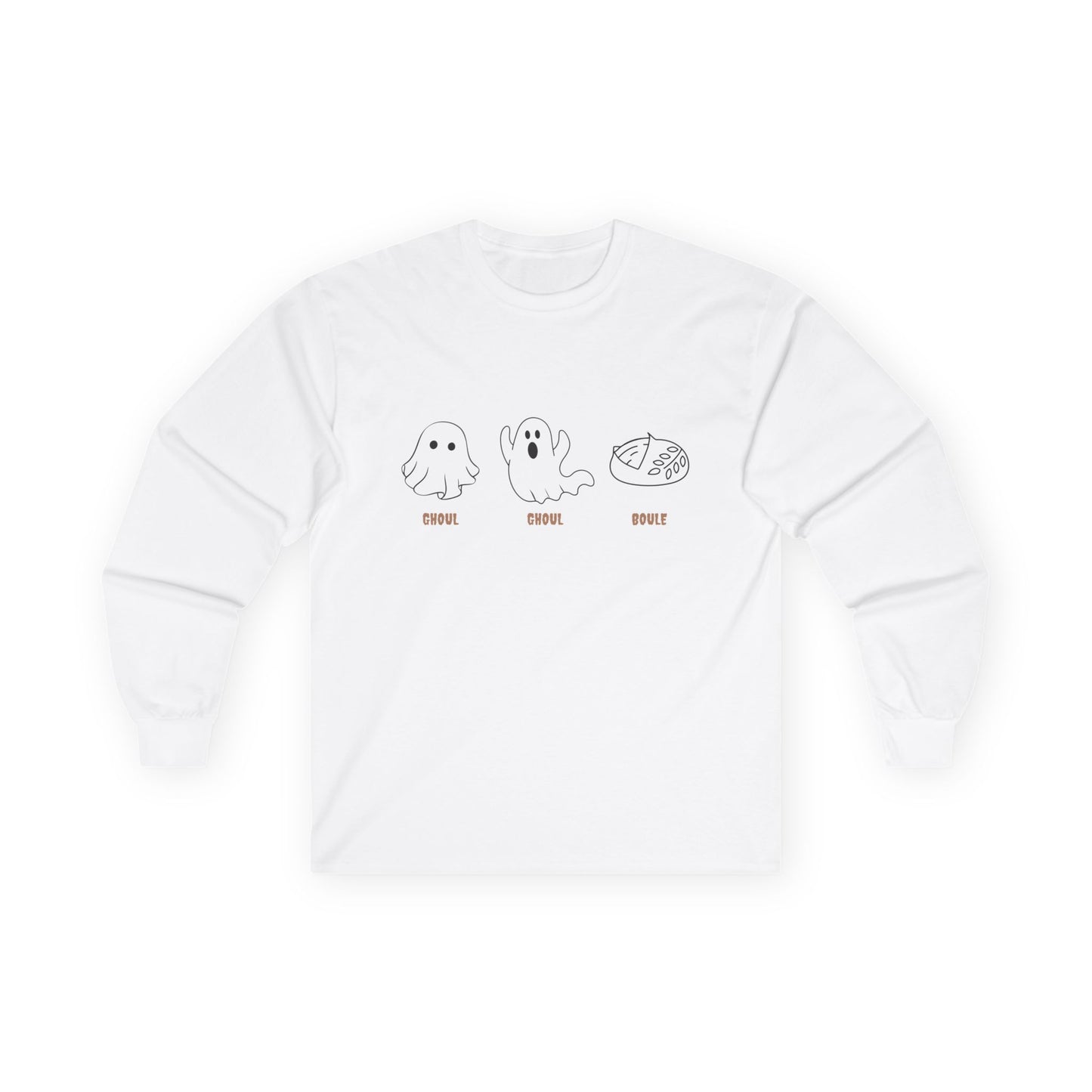 Ghost Themed Unisex Long Sleeve Tee | Cute Graphic Tee, Halloween Shirt, Casual Wear, Gift for Friends, Spooky Season Apparel