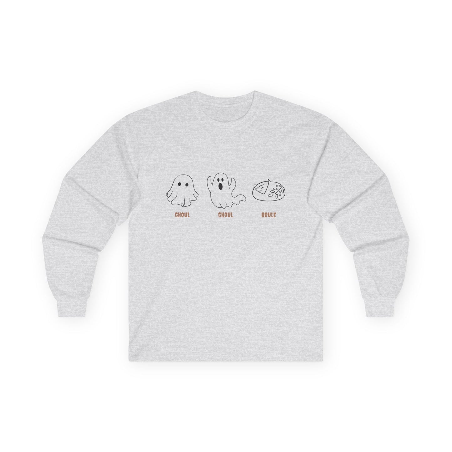 Ghost Themed Unisex Long Sleeve Tee | Cute Graphic Tee, Halloween Shirt, Casual Wear, Gift for Friends, Spooky Season Apparel