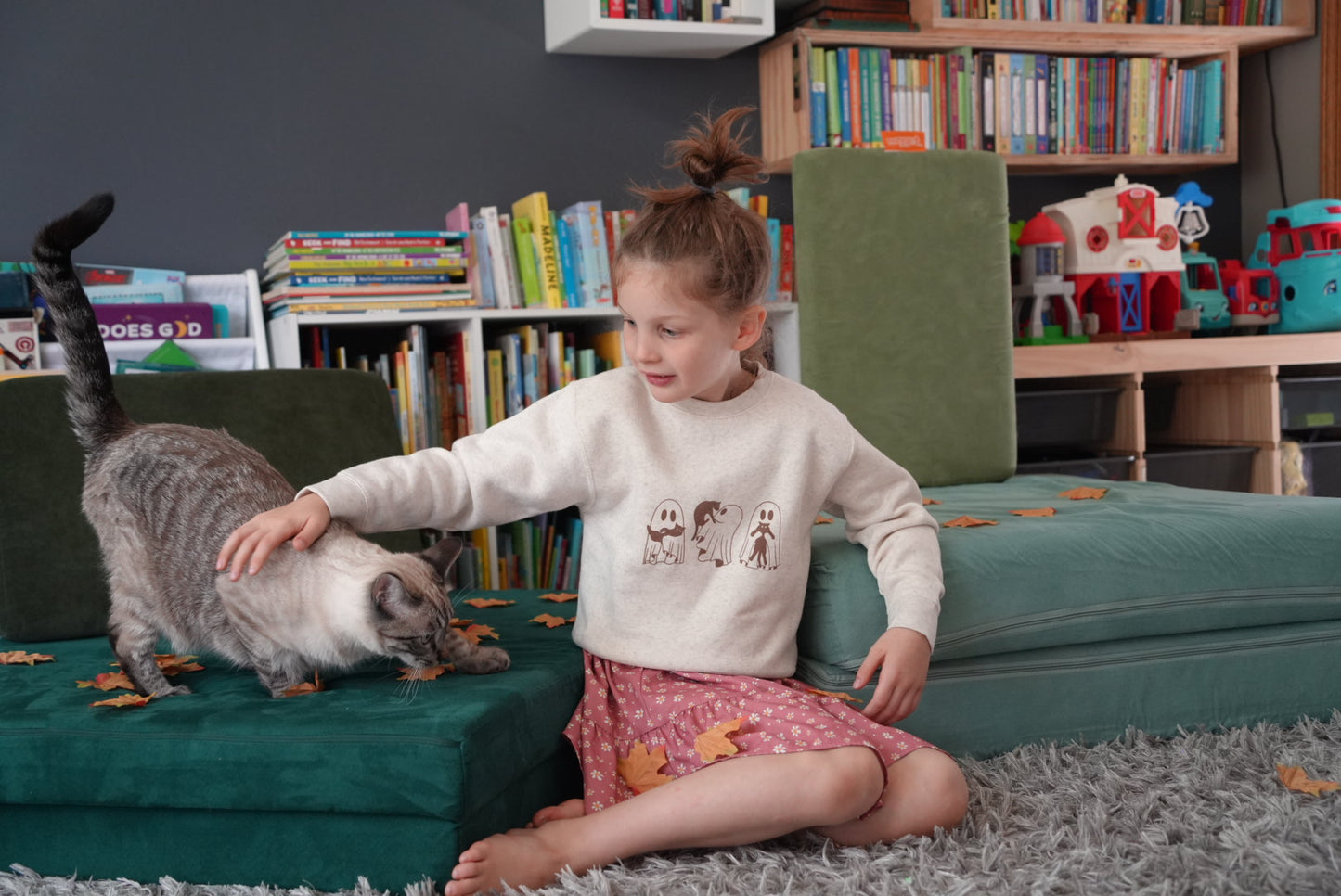Kids Crewneck Sweatshirt | Too cute to spook 👻🐾