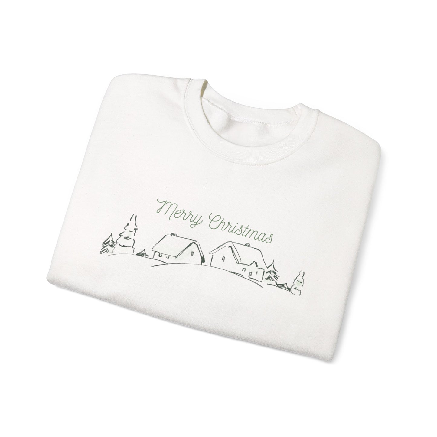 Christmas Village Crewneck Sweatshirt — "Merry Christmas" Minimal Holiday Sweatshirt