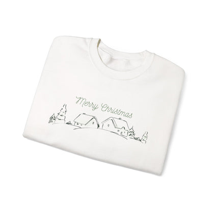 Christmas Village Crewneck Sweatshirt — "Merry Christmas" Minimal Holiday Sweatshirt