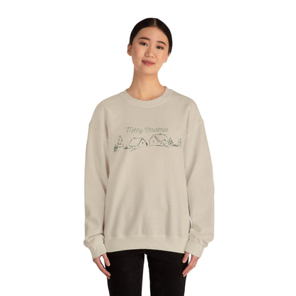 Christmas Village Crewneck Sweatshirt — "Merry Christmas" Minimal Holiday Sweatshirt