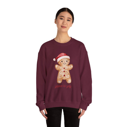 Crewneck Sweatshirt — Cute Gingerbread Cookie Santa Hat “Yippee Ki-Yay” Holiday Pullover