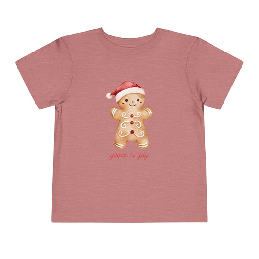 Toddler Tee — Cute Gingerbread Santa Shirt (“yippee ki-yay”) Holiday Kids Top