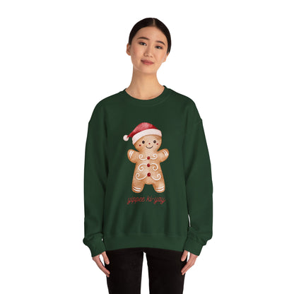 Crewneck Sweatshirt — Cute Gingerbread Cookie Santa Hat “Yippee Ki-Yay” Holiday Pullover