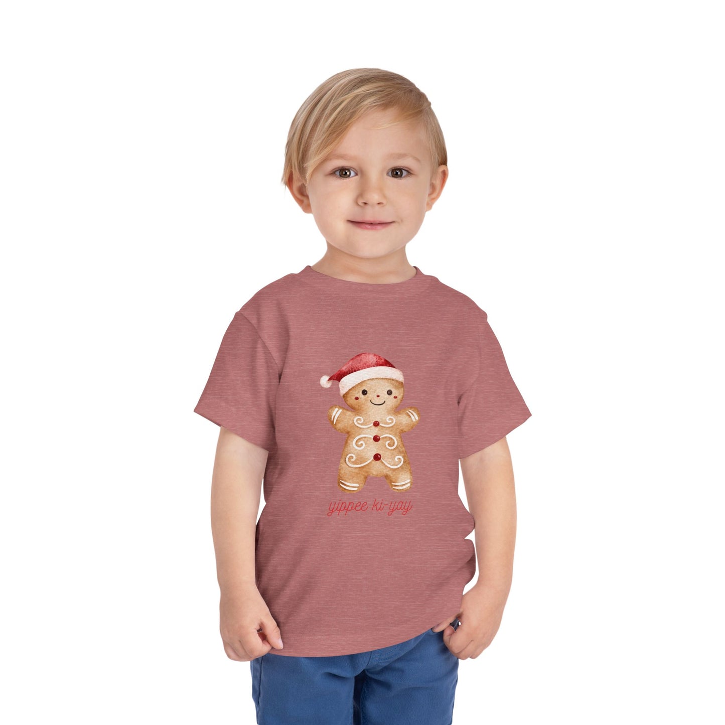 Toddler Tee — Cute Gingerbread Santa Shirt (“yippee ki-yay”) Holiday Kids Top
