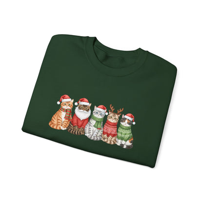 Christmas Cats Crewneck Sweatshirt – Festive Cats in Santa Hats Holiday Sweater