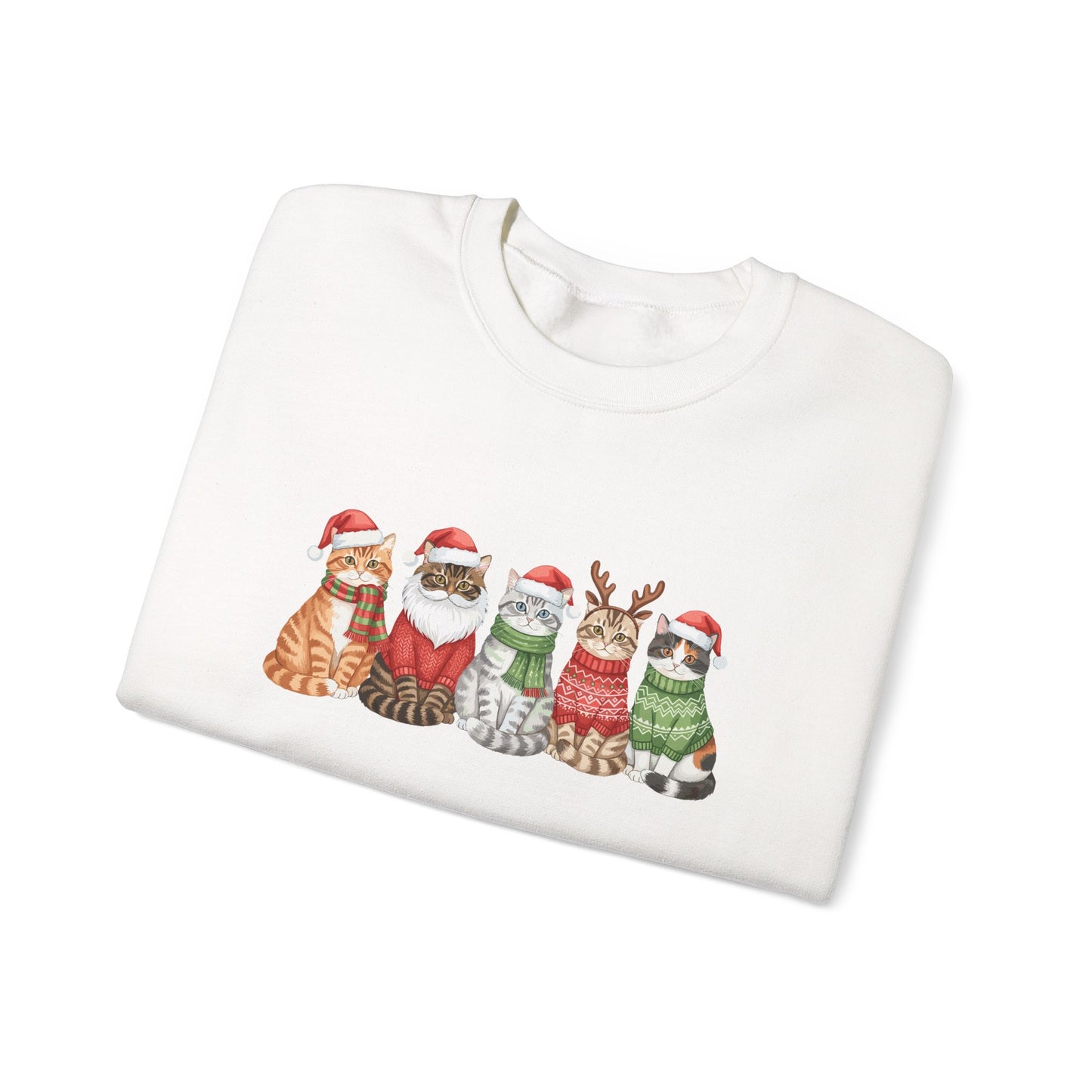 Christmas Cats Crewneck Sweatshirt – Festive Cats in Santa Hats Holiday Sweater