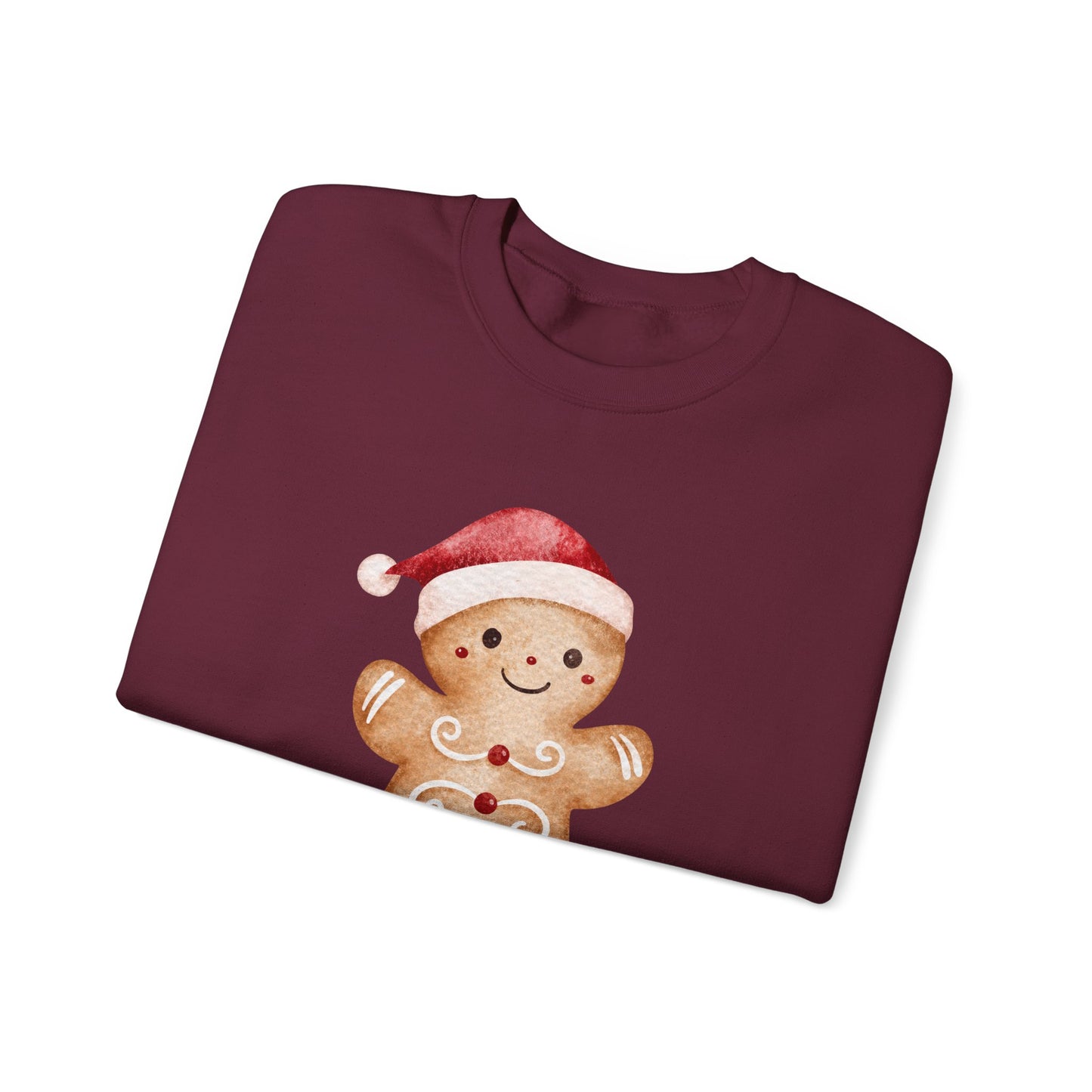 Crewneck Sweatshirt — Cute Gingerbread Cookie Santa Hat “Yippee Ki-Yay” Holiday Pullover