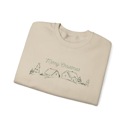 Christmas Village Crewneck Sweatshirt — "Merry Christmas" Minimal Holiday Sweatshirt