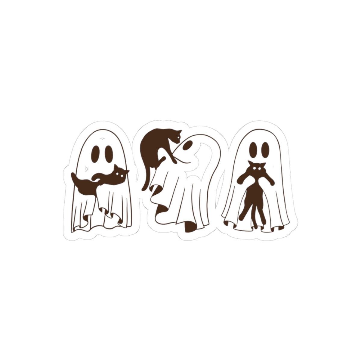 Ghostly Cat Kiss-Cut Stickers, Cute Cat Stickers, Halloween Decor, Laptop Stickers, Gift for Cat Lovers, Kawaii Ghost Stickers