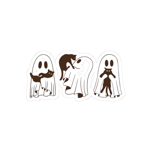 Ghostly Cat Kiss-Cut Stickers, Cute Cat Stickers, Halloween Decor, Laptop Stickers, Gift for Cat Lovers, Kawaii Ghost Stickers