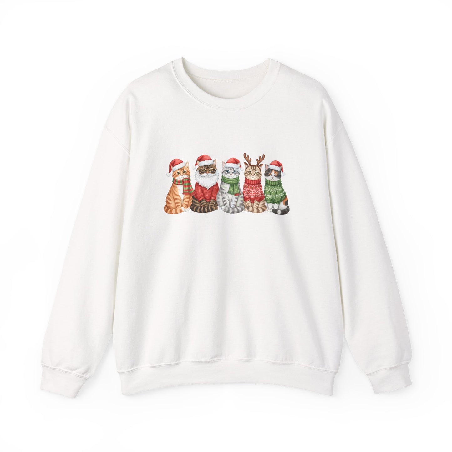 Christmas Cats Crewneck Sweatshirt – Festive Cats in Santa Hats Holiday Sweater