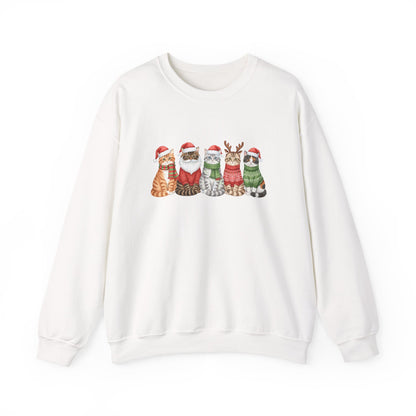 Christmas Cats Crewneck Sweatshirt – Festive Cats in Santa Hats Holiday Sweater