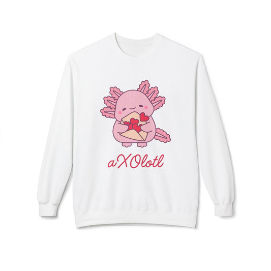 Axolotl Valentine Sweatshirt — Cute Pink Axolotl Holding Heart Crewneck