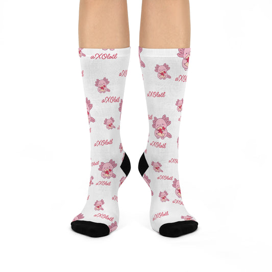 Valentine's Day 'XO Axolotl' Cushioned Crew Socks — Cute Punny Love Socks