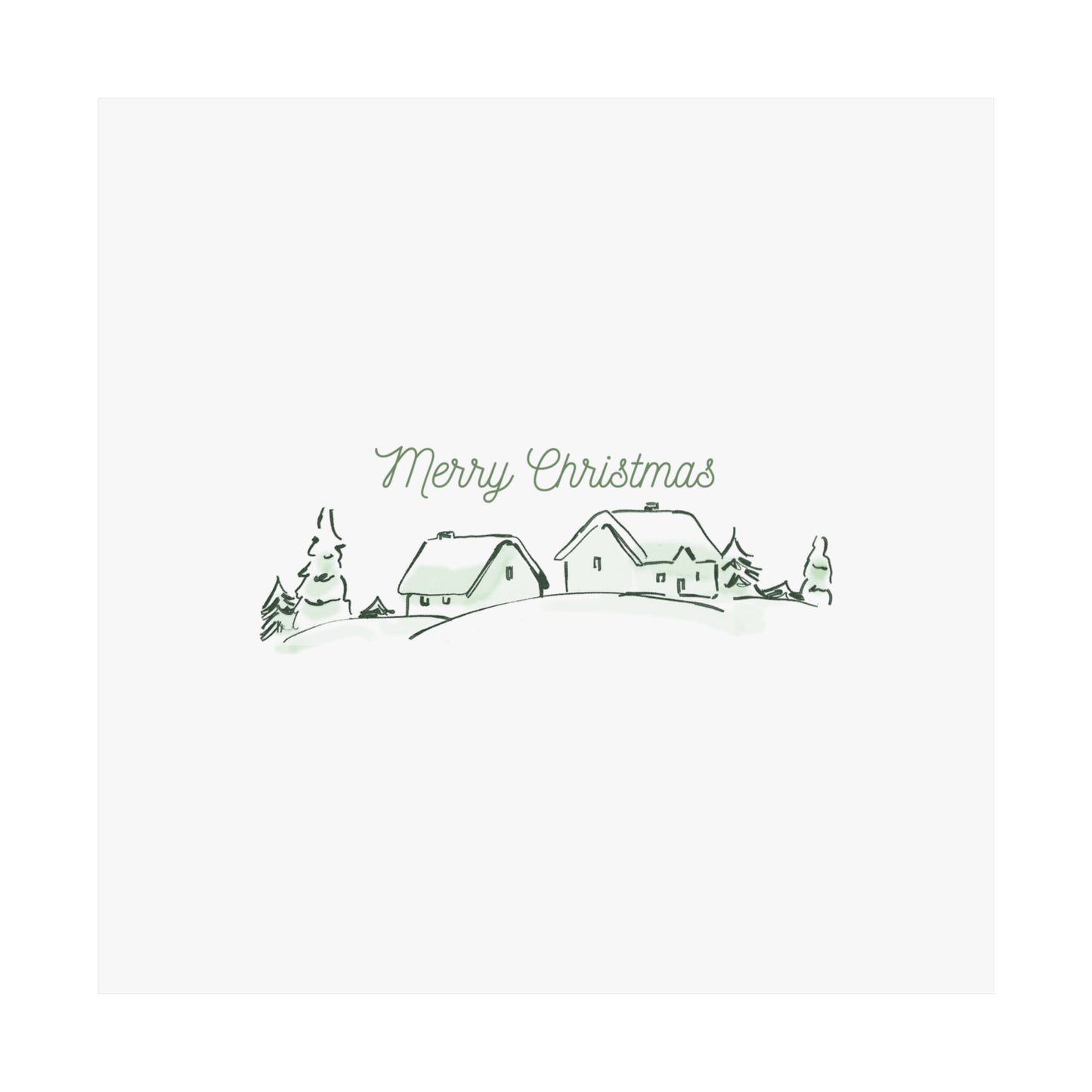 Merry Christmas Village Poster — Minimal Holiday Matte Vertical Print
