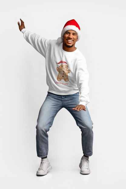 Crewneck Sweatshirt — Cute Gingerbread Cookie Santa Hat “Yippee Ki-Yay” Holiday Pullover