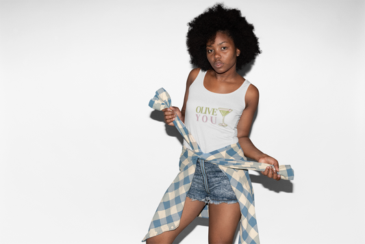 Valentine Martini Olive Racerback Tank — "I Love You" Punny Valentines Tank