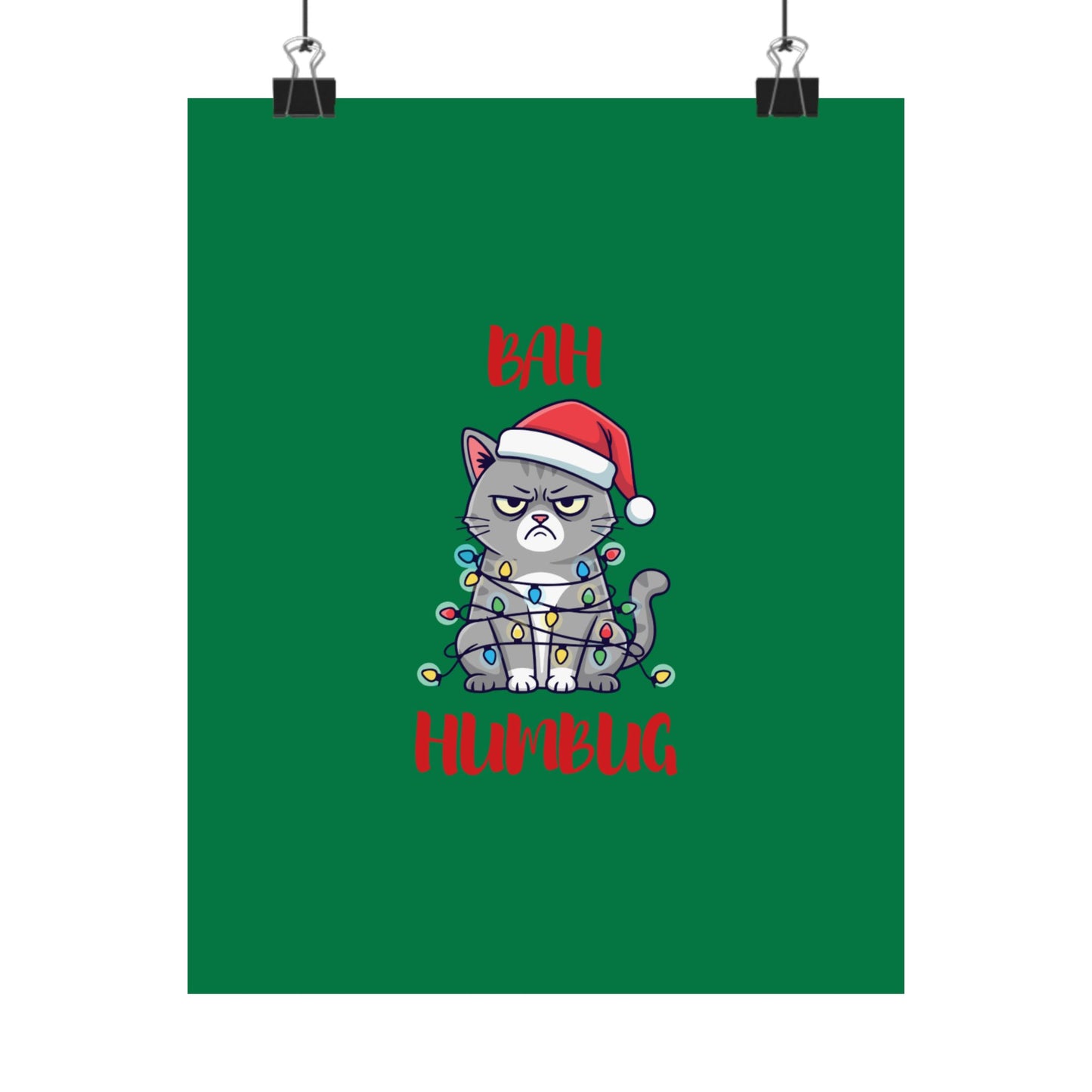 Grumpy Cat Wrapped in Lights Christmas Poster