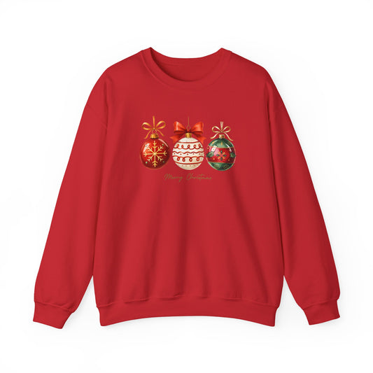 Christmas Ornaments Crewneck Sweatshirt — "Merry Christmas" Holiday Graphic