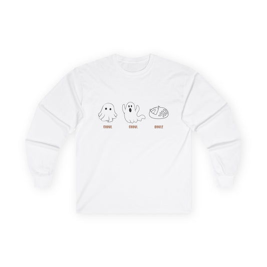 Ghost Themed Unisex Long Sleeve Tee | Cute Graphic Tee, Halloween Shirt, Casual Wear, Gift for Friends, Spooky Season Apparel