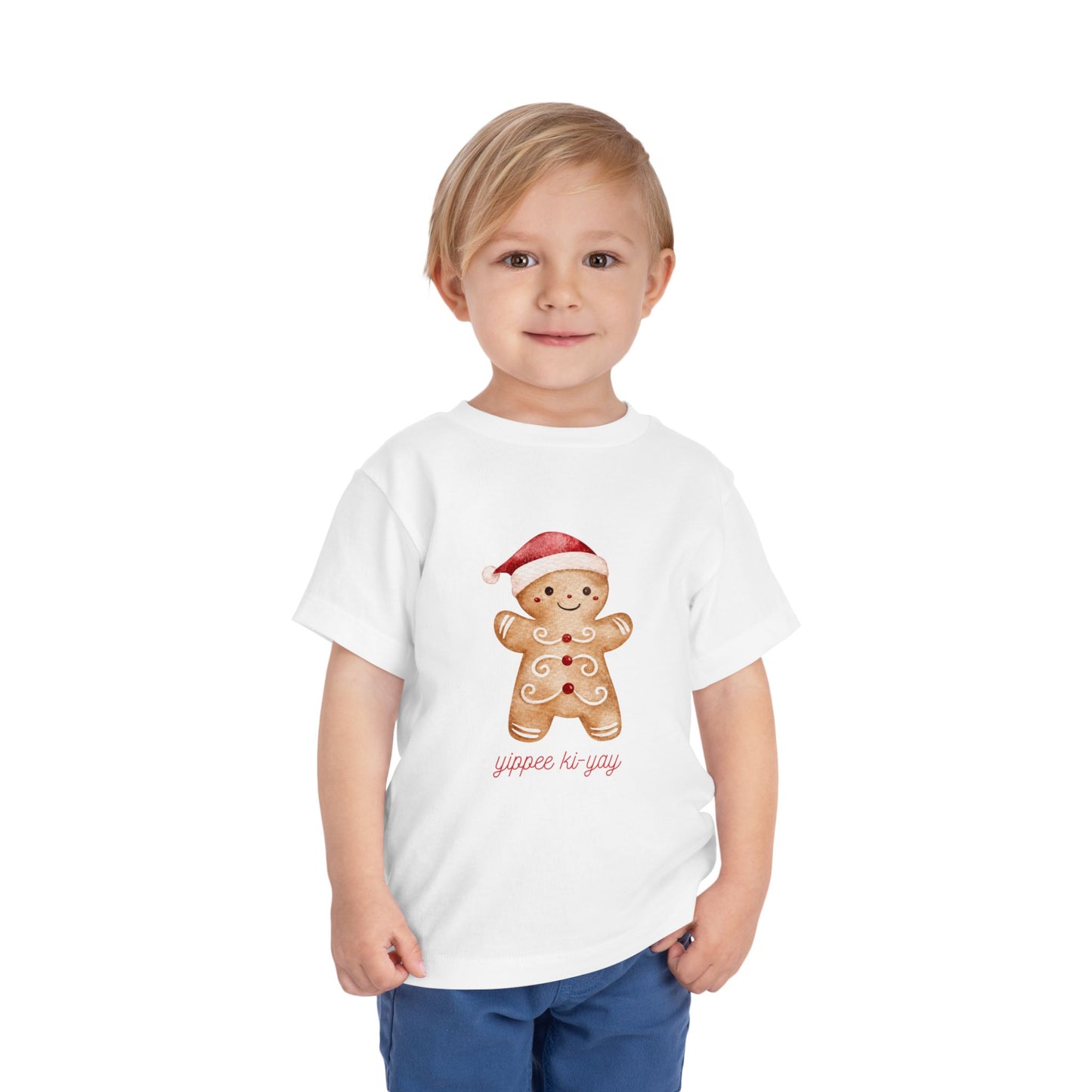 Toddler Tee — Cute Gingerbread Santa Shirt (“yippee ki-yay”) Holiday Kids Top