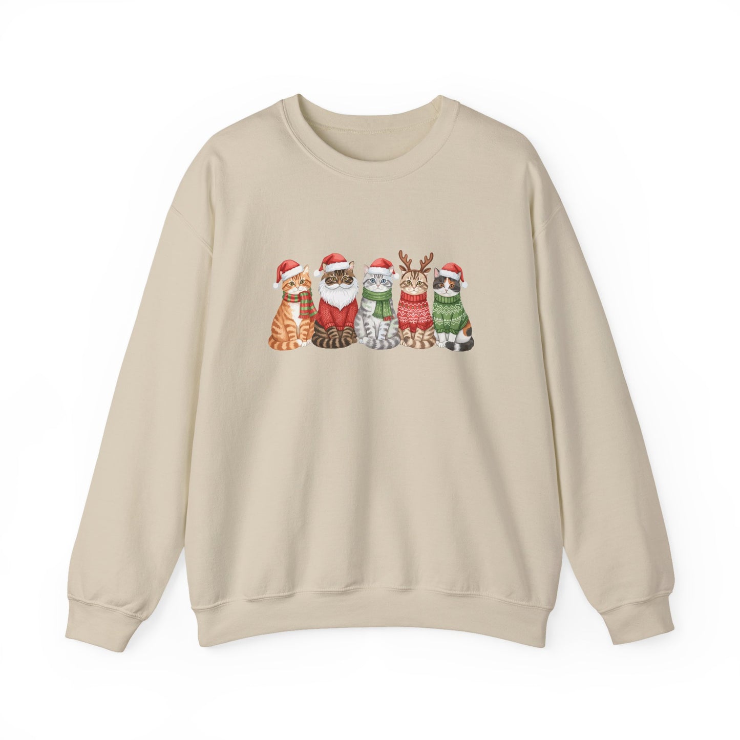 Christmas Cats Crewneck Sweatshirt – Festive Cats in Santa Hats Holiday Sweater