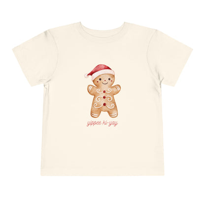 Toddler Tee — Cute Gingerbread Santa Shirt (“yippee ki-yay”) Holiday Kids Top
