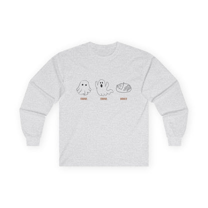 Ghost Themed Unisex Long Sleeve Tee | Cute Graphic Tee, Halloween Shirt, Casual Wear, Gift for Friends, Spooky Season Apparel