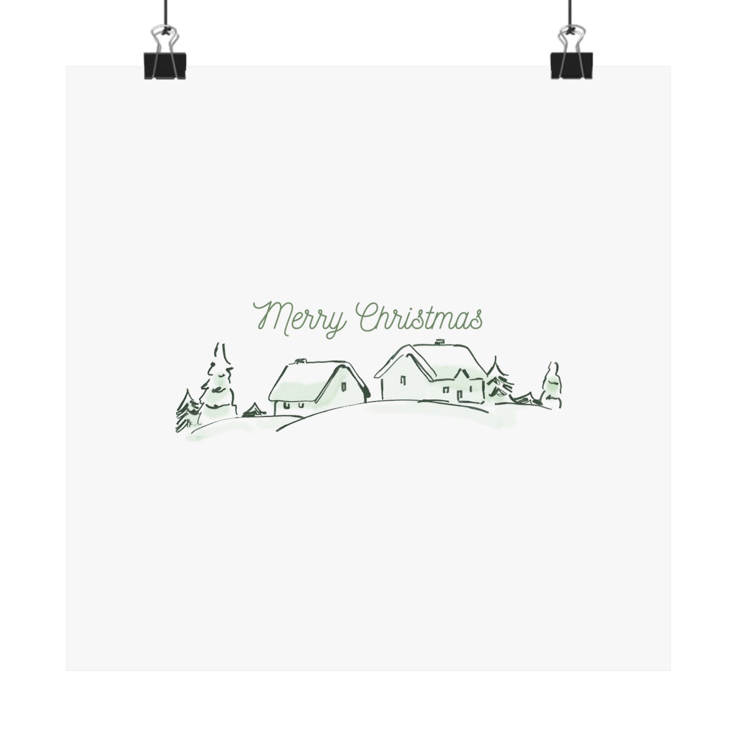 Merry Christmas Village Poster — Minimal Holiday Matte Vertical Print