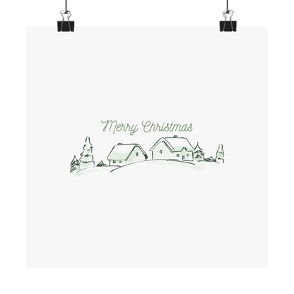 Merry Christmas Village Poster — Minimal Holiday Matte Vertical Print