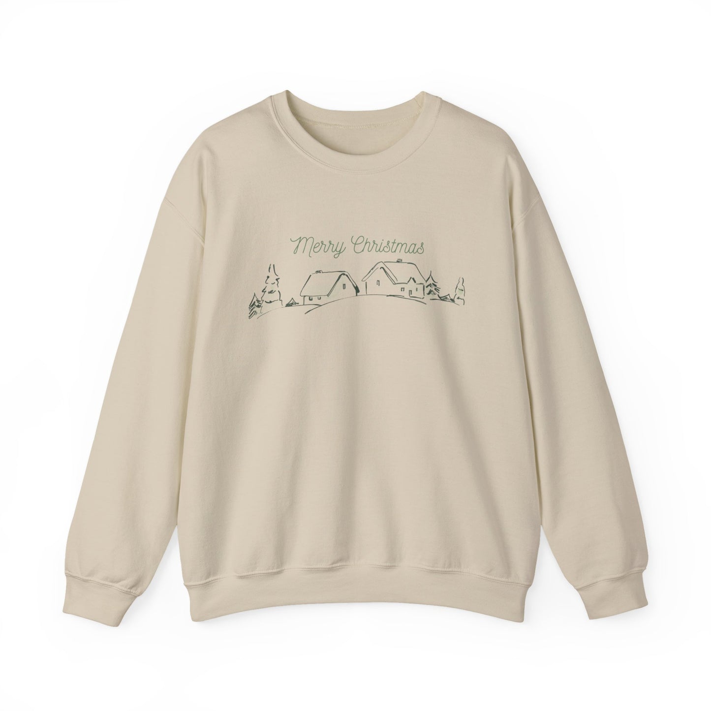 Christmas Village Crewneck Sweatshirt — "Merry Christmas" Minimal Holiday Sweatshirt