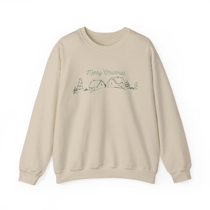 Christmas Village Crewneck Sweatshirt — "Merry Christmas" Minimal Holiday Sweatshirt