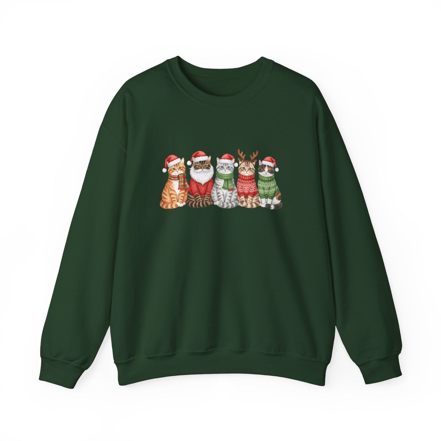 Christmas Cats Crewneck Sweatshirt – Festive Cats in Santa Hats Holiday Sweater