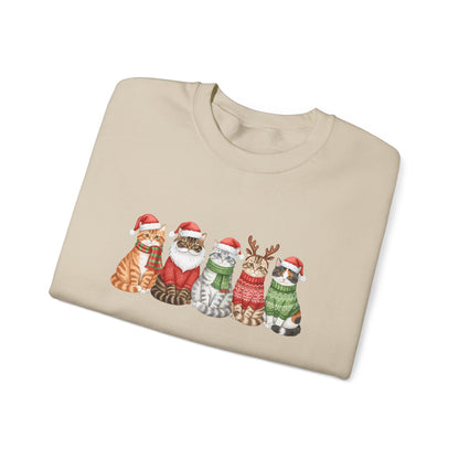 Christmas Cats Crewneck Sweatshirt – Festive Cats in Santa Hats Holiday Sweater