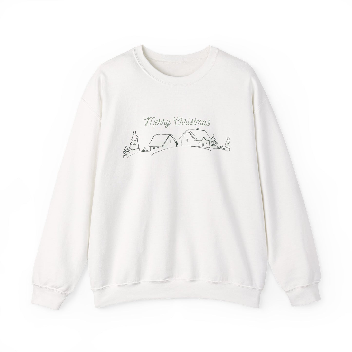Christmas Village Crewneck Sweatshirt — "Merry Christmas" Minimal Holiday Sweatshirt