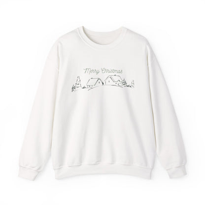 Christmas Village Crewneck Sweatshirt — "Merry Christmas" Minimal Holiday Sweatshirt