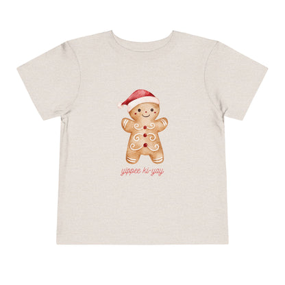 Toddler Tee — Cute Gingerbread Santa Shirt (“yippee ki-yay”) Holiday Kids Top