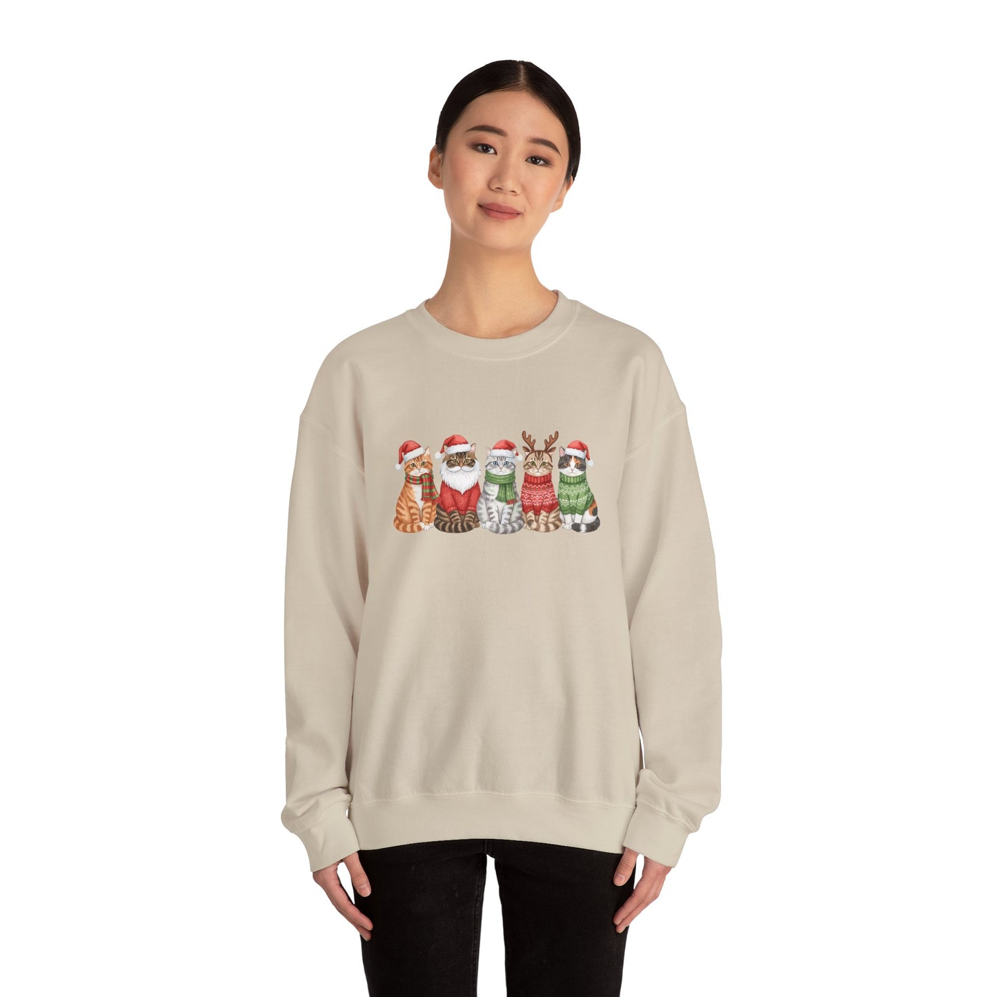 Christmas Cats Crewneck Sweatshirt – Festive Cats in Santa Hats Holiday Sweater