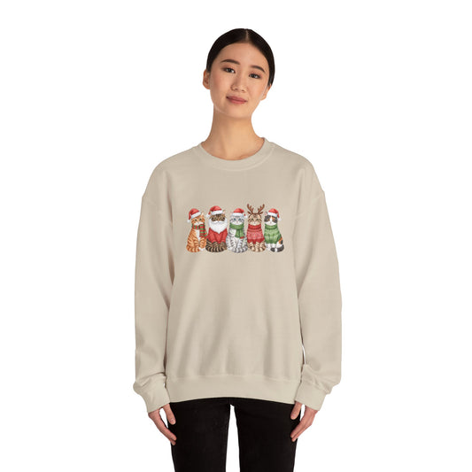 Christmas Cats Crewneck Sweatshirt – Festive Cats in Santa Hats Holiday Sweater
