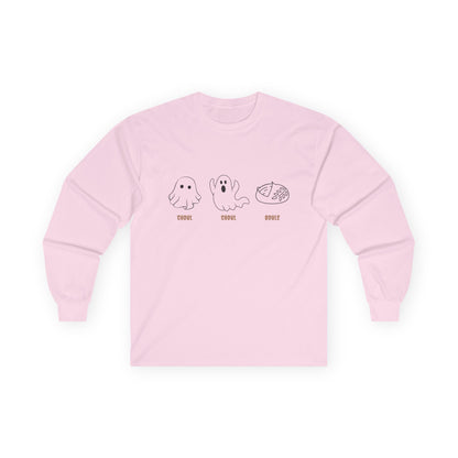 Ghost Themed Unisex Long Sleeve Tee | Cute Graphic Tee, Halloween Shirt, Casual Wear, Gift for Friends, Spooky Season Apparel